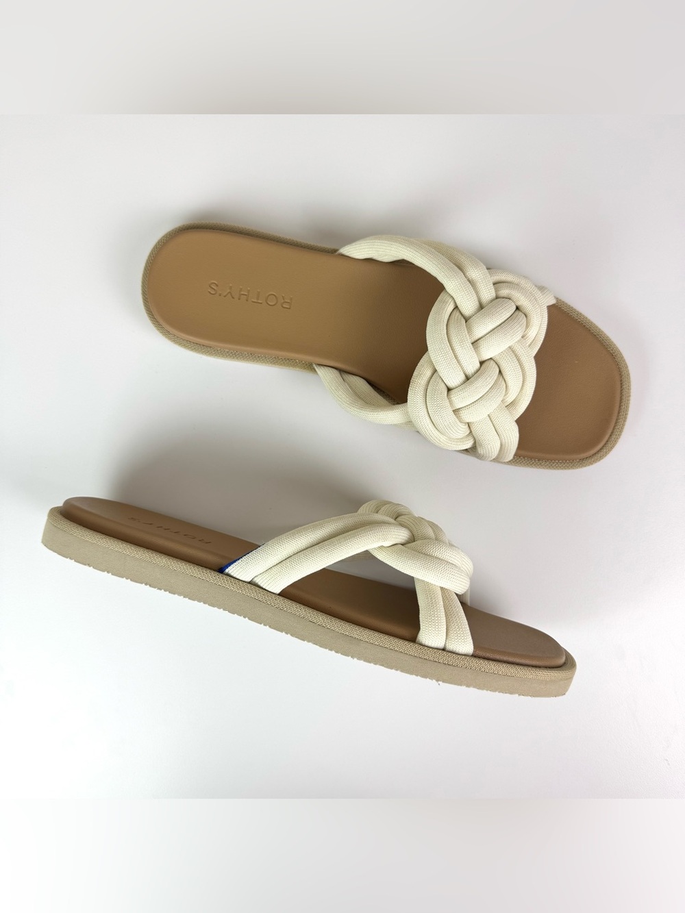 Rothy's The Summer Sandals White Sand Braided Knotted Slides Size 11 - Picture 11 of 11